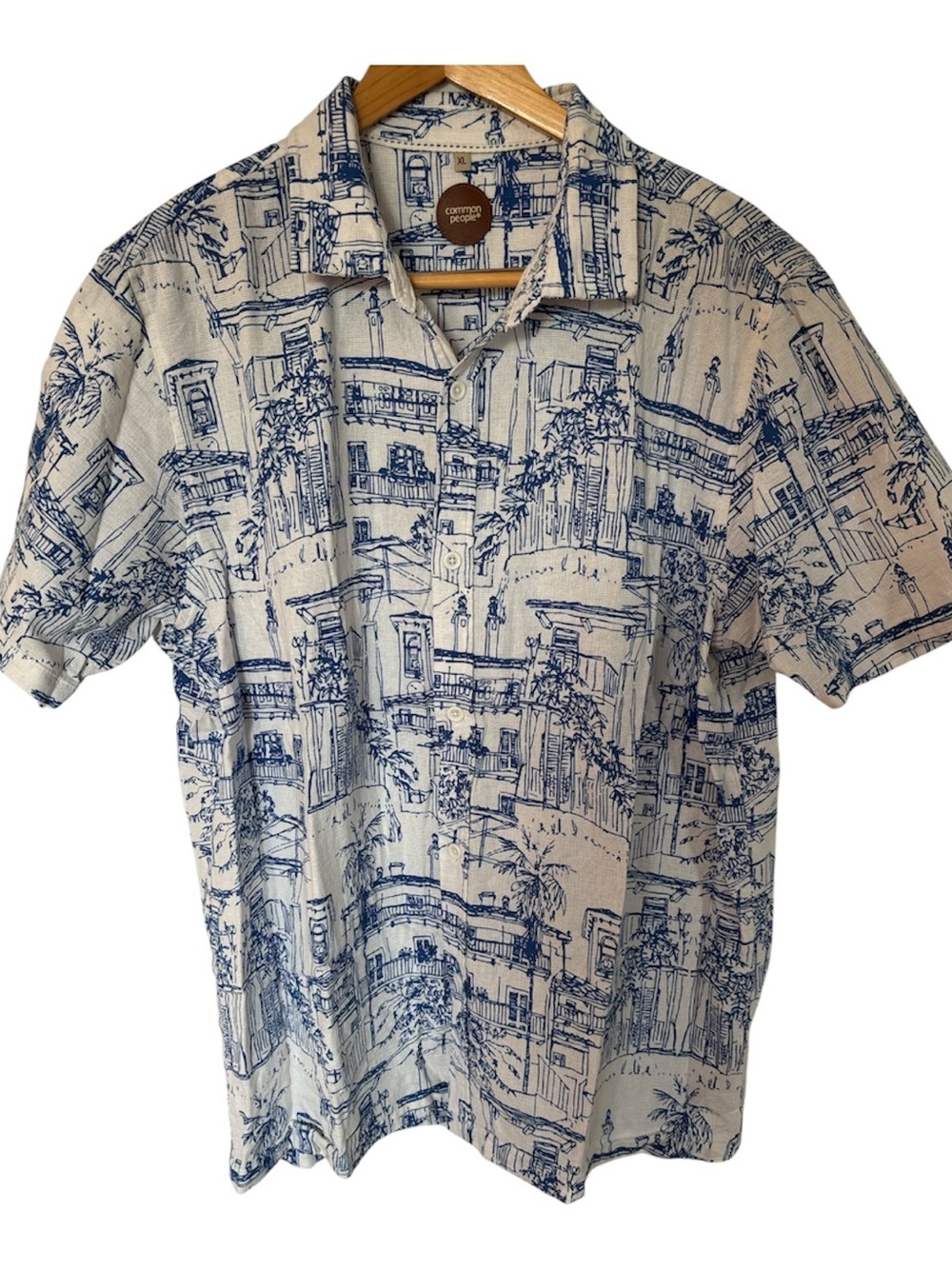Common Projects Blue & White Architectural Print Short Sleeve Shirt